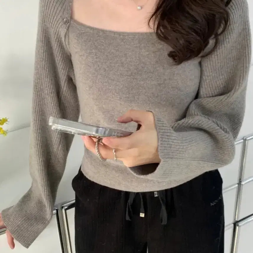 [BUNJANG] Noirrete Creme Bolero Layered Knit Top / 누아르테 크렘 볼레로 레이어드 니트 모카 베이지