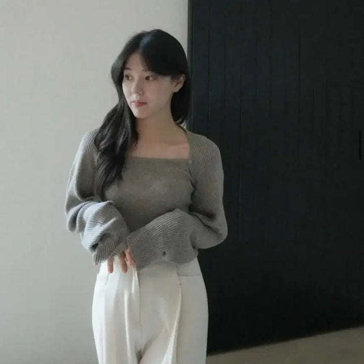 [BUNJANG] Noirrete Creme Bolero Layered Knit Top / 누아르테 크렘 볼레로 레이어드 니트 모카 베이지