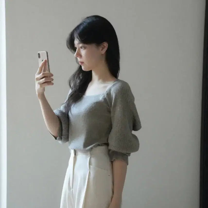 [BUNJANG] Noirrete Creme Bolero Layered Knit Top / 누아르테 크렘 볼레로 레이어드 니트 모카 베이지