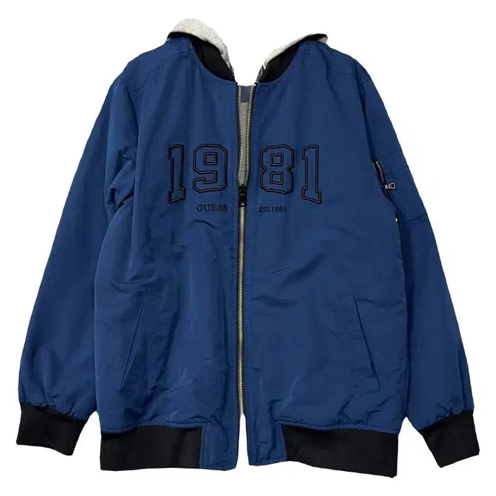 [BUNJANG] GUESS Navy Printing Hooded Blouson Jacket L / 게스 프린팅 네이비 후드 점퍼 블루종 L