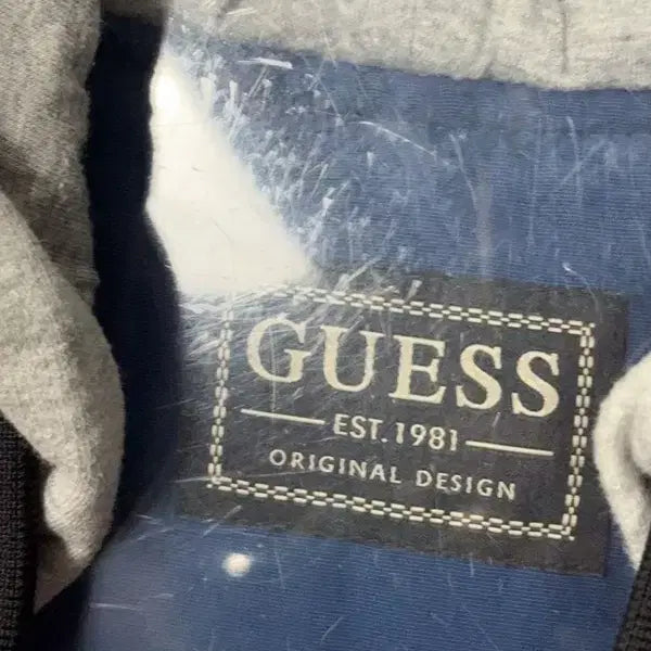 [BUNJANG] GUESS Navy Printing Hooded Blouson Jacket L / 게스 프린팅 네이비 후드 점퍼 블루종 L