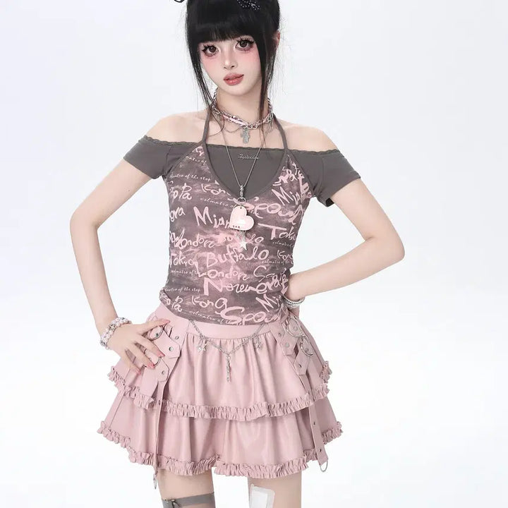 [BUNJANG] CRAZYGIRL Chain Ruffle Balloon Undershorts Leather Skirt / CRAZYGIRL 체인 캉캉 벌룬 속바지 가죽 스커트