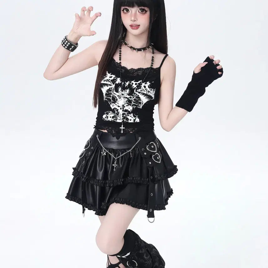 [BUNJANG] CRAZYGIRL Chain Ruffle Balloon Undershorts Leather Skirt / CRAZYGIRL 체인 캉캉 벌룬 속바지 가죽 스커트