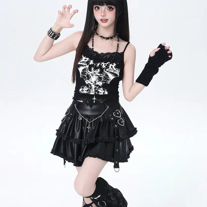 [BUNJANG] CRAZYGIRL Chain Ruffle Balloon Undershorts Leather Skirt / CRAZYGIRL 체인 캉캉 벌룬 속바지 가죽 스커트