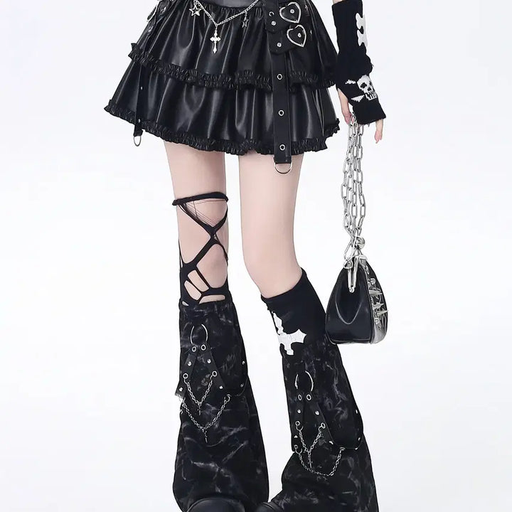 [BUNJANG] CRAZYGIRL Chain Ruffle Balloon Undershorts Leather Skirt / CRAZYGIRL 체인 캉캉 벌룬 속바지 가죽 스커트