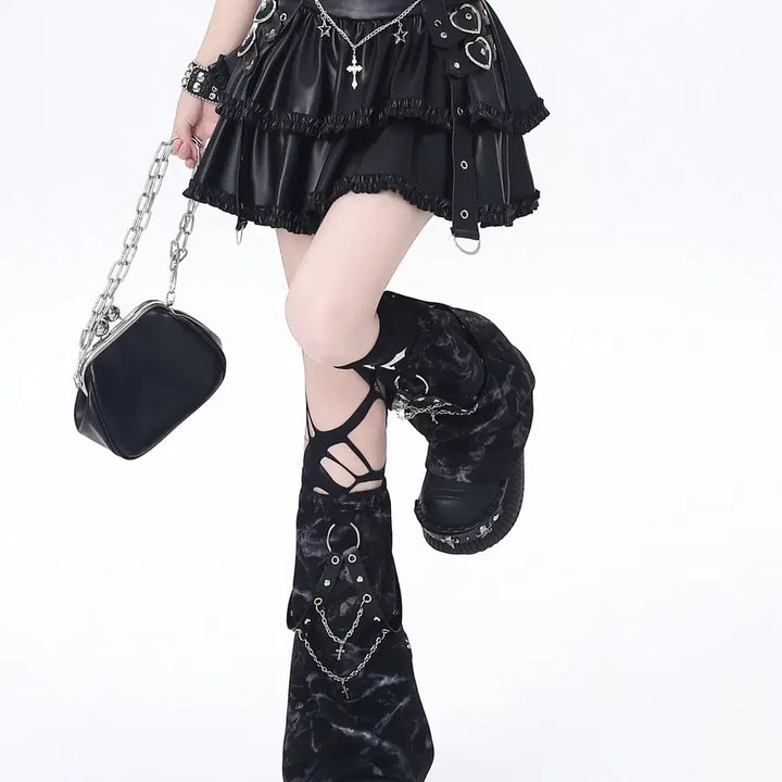 [BUNJANG] CRAZYGIRL Chain Ruffle Balloon Undershorts Leather Skirt / CRAZYGIRL 체인 캉캉 벌룬 속바지 가죽 스커트