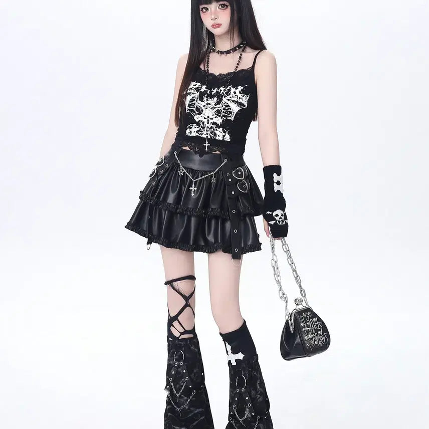 [BUNJANG] CRAZYGIRL Chain Ruffle Balloon Undershorts Leather Skirt / CRAZYGIRL 체인 캉캉 벌룬 속바지 가죽 스커트