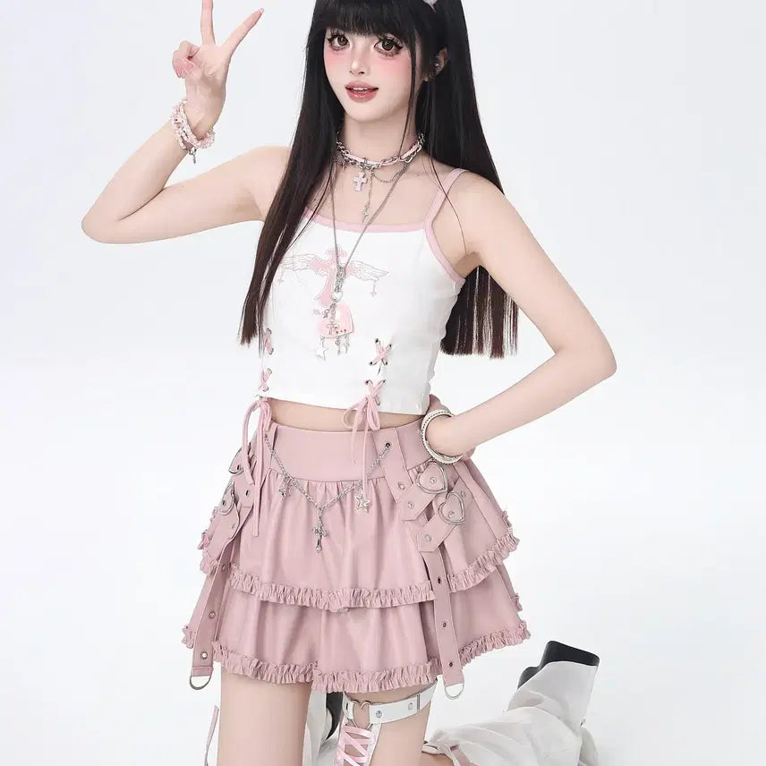 [BUNJANG] CRAZYGIRL Chain Ruffle Balloon Undershorts Leather Skirt / CRAZYGIRL 체인 캉캉 벌룬 속바지 가죽 스커트