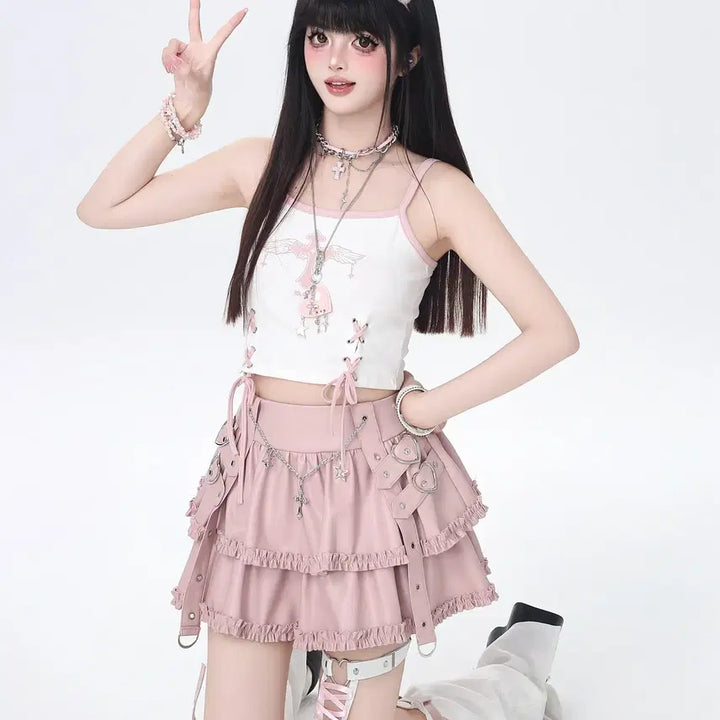 [BUNJANG] CRAZYGIRL Chain Ruffle Balloon Undershorts Leather Skirt / CRAZYGIRL 체인 캉캉 벌룬 속바지 가죽 스커트