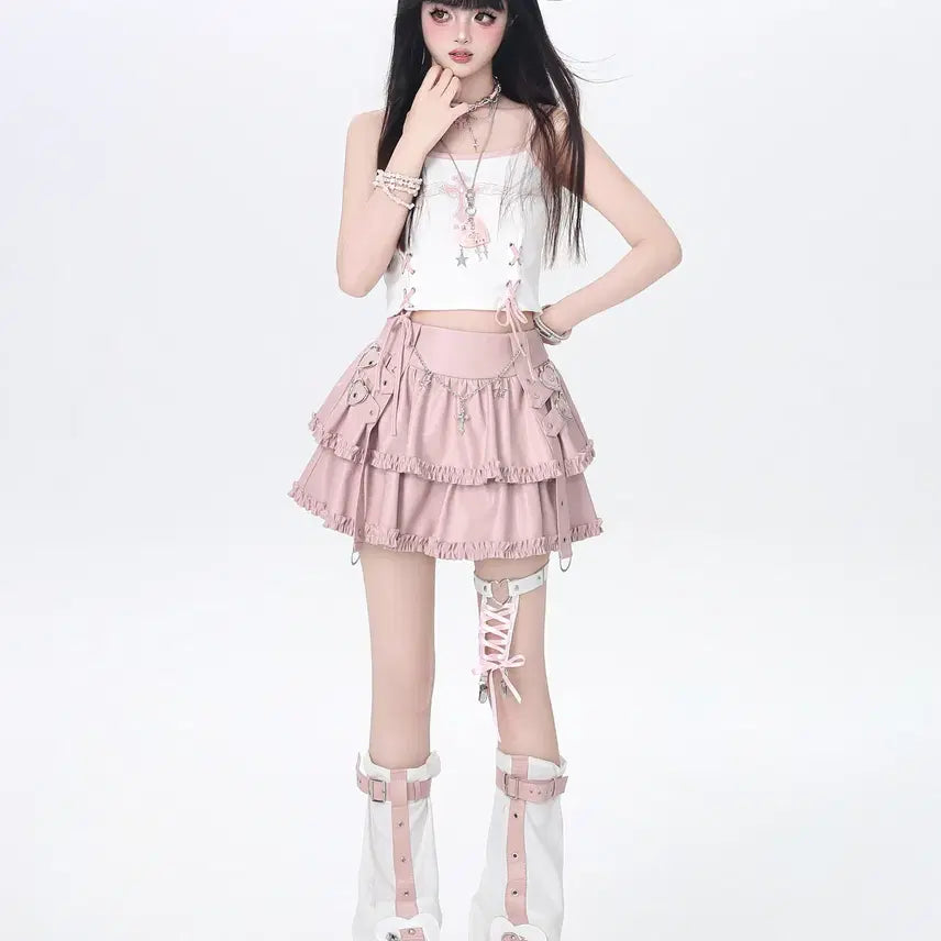 [BUNJANG] CRAZYGIRL Chain Ruffle Balloon Undershorts Leather Skirt / CRAZYGIRL 체인 캉캉 벌룬 속바지 가죽 스커트
