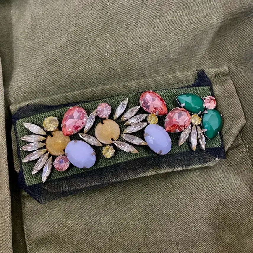 [BUNJANG] Military Jacket with Cubic Embellishments / 큐빅 장식 밀리터리 자켓