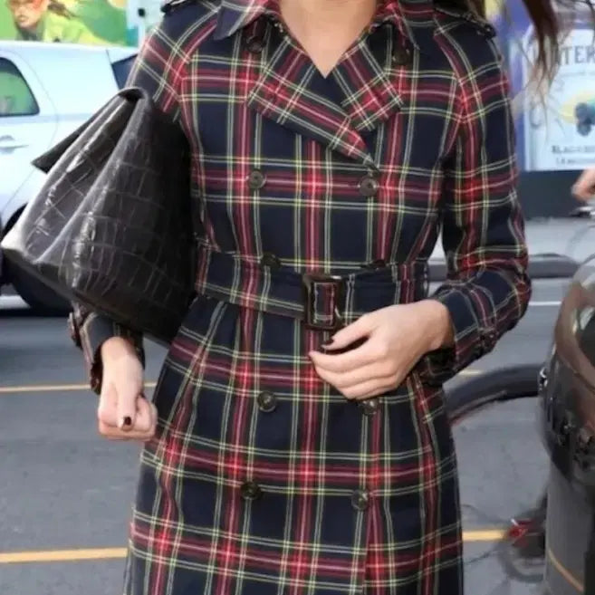 [BUNJANG] D&amp;G Check Pattern Trench Coat / D&amp;G체크 패턴 벨트 트렌치 코트