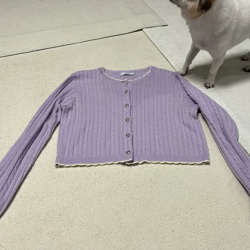 [BUNJANG] Purple Cable Knit Cardigan / 연보라 꽈배기 니트 가디건