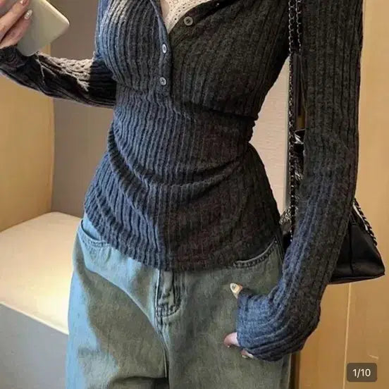 [BUNJANG] Layered Lace Long Sleeve Top / 레이스 레이어드 긴팔티 상의