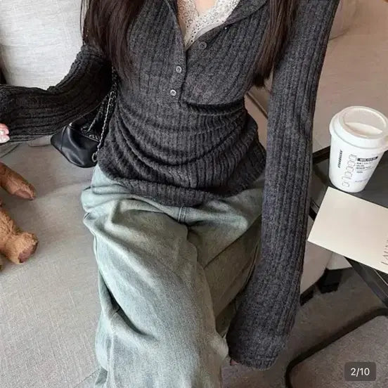 [BUNJANG] Layered Lace Long Sleeve Top / 레이스 레이어드 긴팔티 상의