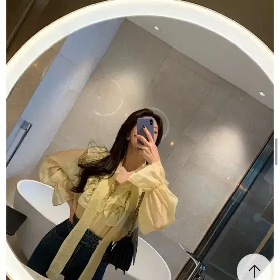 [BUNJANG] Chiffon Puff Sleeve Blouse - Yellow / 쉬폰 리본 블라우스 옐로우 퍼프소매