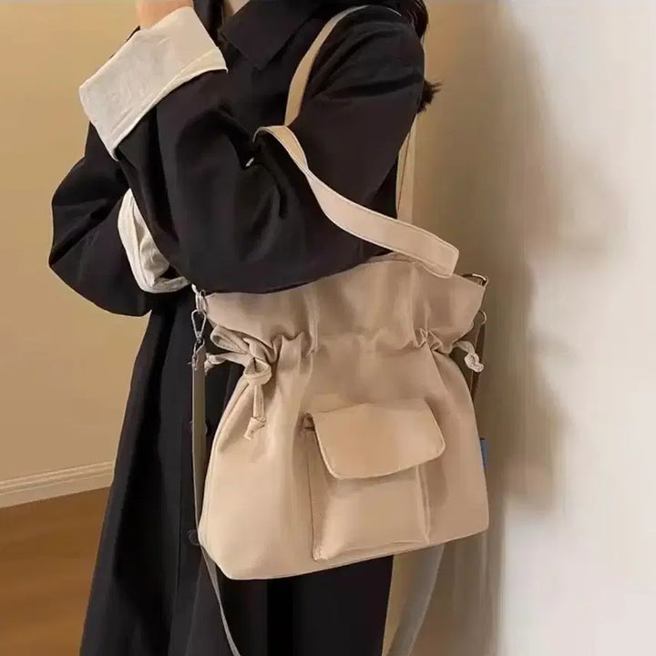 [BUNJANG] Beige Shirring Pocket Shoulder Bag / 새상품 베이지 셔링 포켓 숄더백 토트백 크로스백