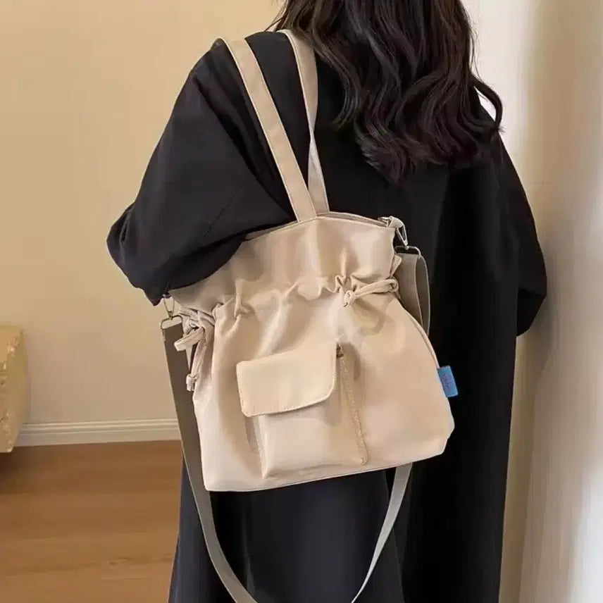[BUNJANG] Beige Shirring Pocket Shoulder Bag / 새상품 베이지 셔링 포켓 숄더백 토트백 크로스백
