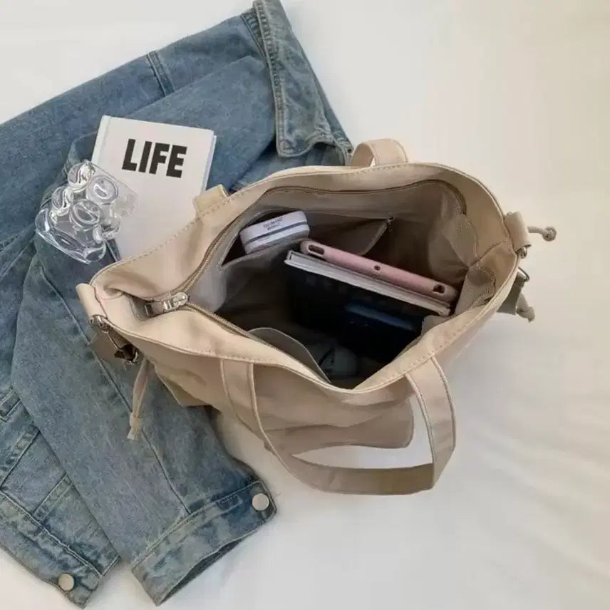 [BUNJANG] Beige Shirring Pocket Shoulder Bag / 새상품 베이지 셔링 포켓 숄더백 토트백 크로스백