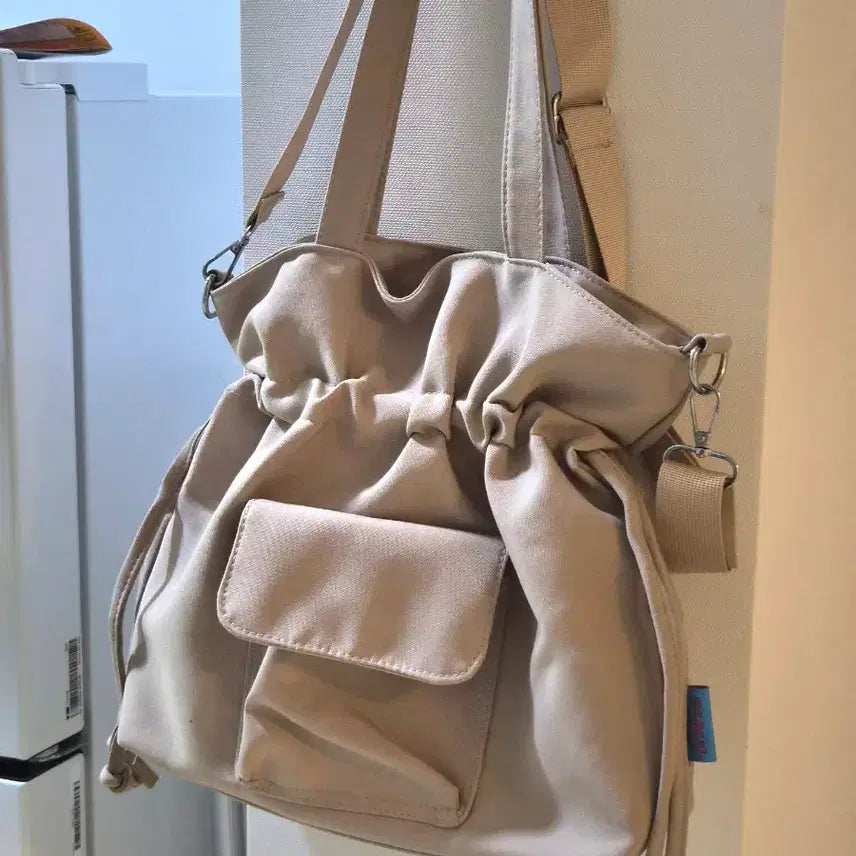 [BUNJANG] Beige Shirring Pocket Shoulder Bag / 새상품 베이지 셔링 포켓 숄더백 토트백 크로스백