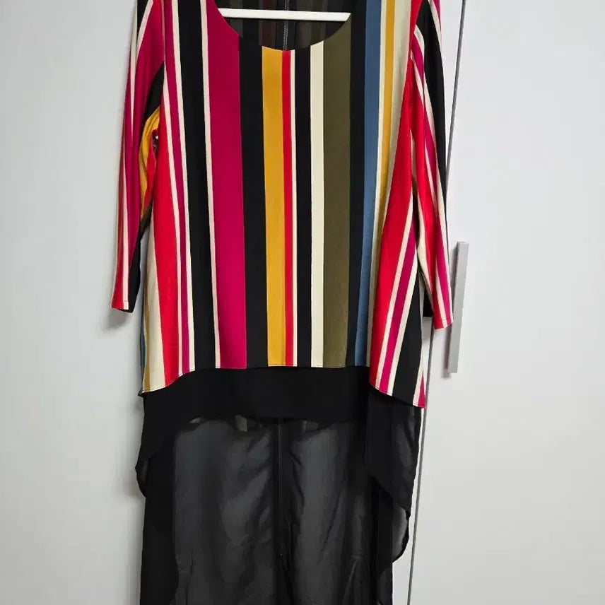 [BUNJANG] Color Stripe Long Blouse - M Size / 컬러 스트라이프 롱 블라우스 M 새상품