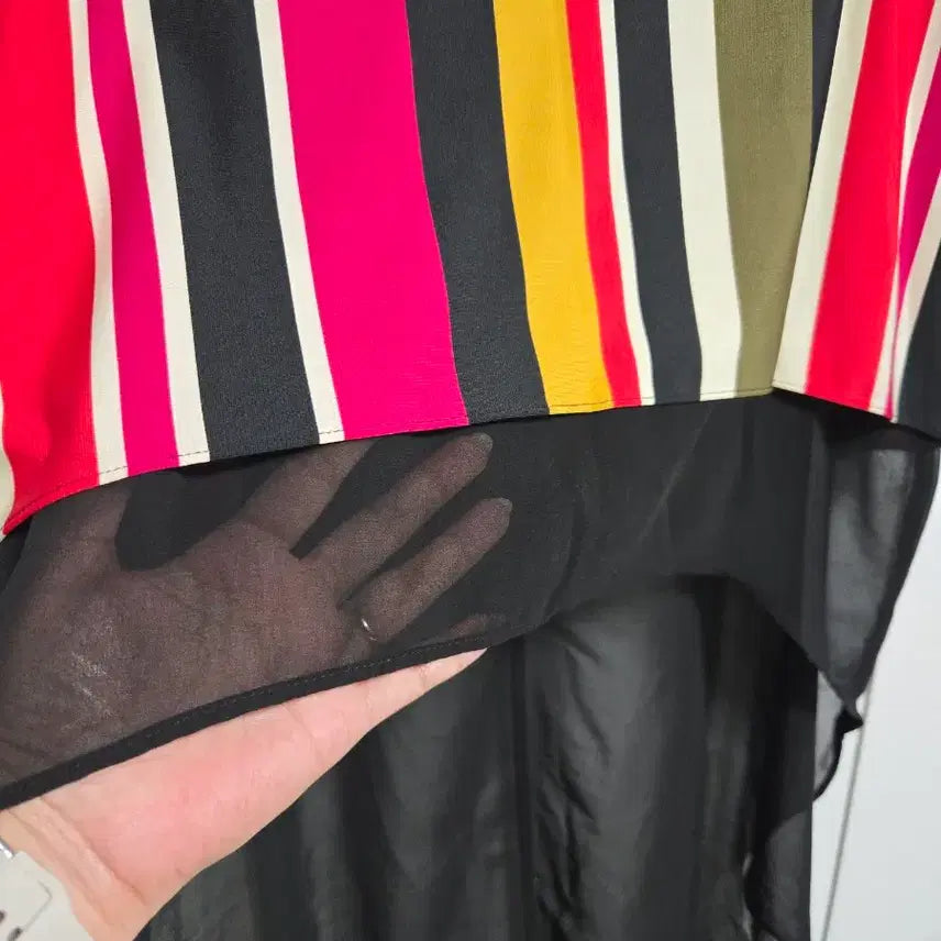 [BUNJANG] Color Stripe Long Blouse - M Size / 컬러 스트라이프 롱 블라우스 M 새상품