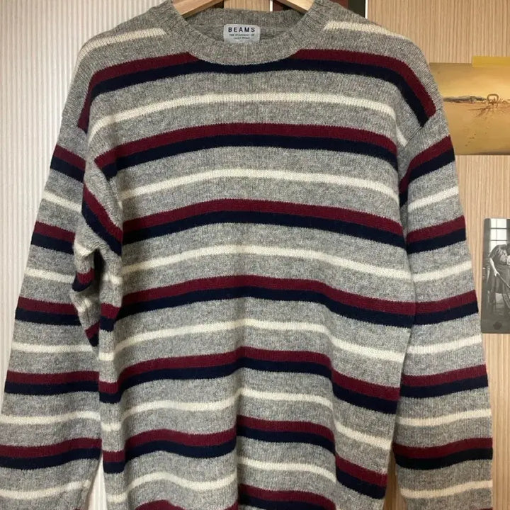 [BUNJANG] Beams Stripe Round Wool Knit Sweater / 빔즈(beams) 스트라이프 라운드 울니트 L사이즈