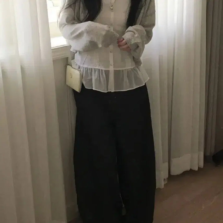 [BUNJANG] Linen Crop Cardigan (Gray) / 린넨 펜던트 크롭 긴팔 가디건(그레이)