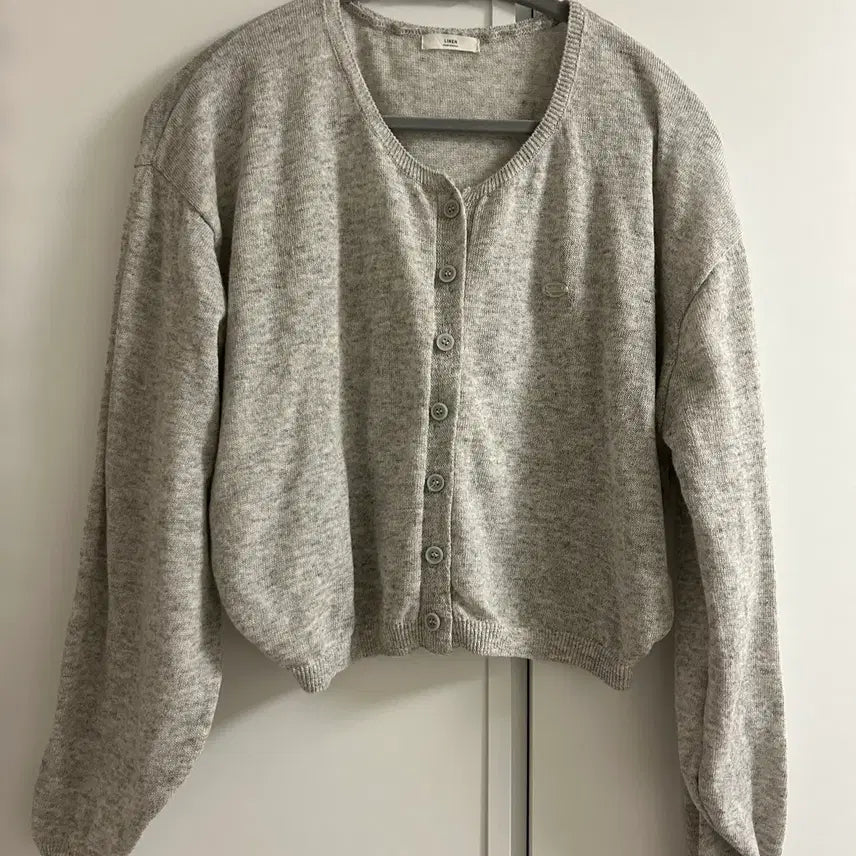 [BUNJANG] Linen Crop Cardigan (Gray) / 린넨 펜던트 크롭 긴팔 가디건(그레이)