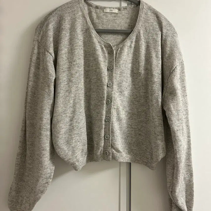 [BUNJANG] Linen Crop Cardigan (Gray) / 린넨 펜던트 크롭 긴팔 가디건(그레이)