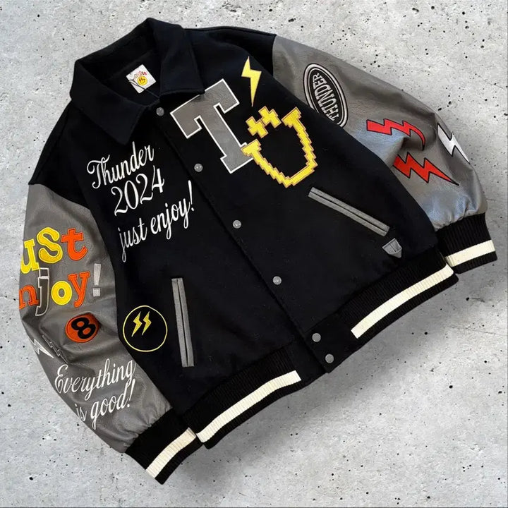 [BUNJANG] ATEEZ Treasure 2024 Black Varsity Jacket / 에이티즈 트레져 2024 블랙 바시티 자켓
