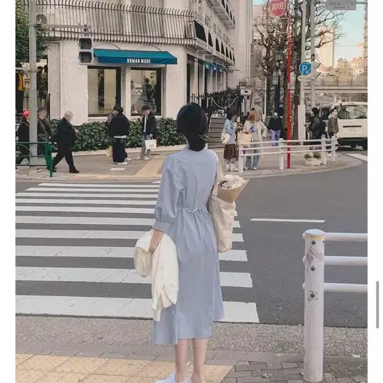 [BUNJANG] FromDayOne Marie Pintuck Shirt Long Dress (Sky Blue) / 프롬데이원_ 마리에 핀턱 셔츠 롱원피스(소라색)