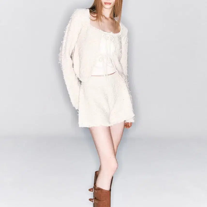 [BUNJANG] Asura Ivory Tweed Jacket &amp; Shorts Set / 아수라 아이보리 트위드 자켓 &amp; 반바지 세트