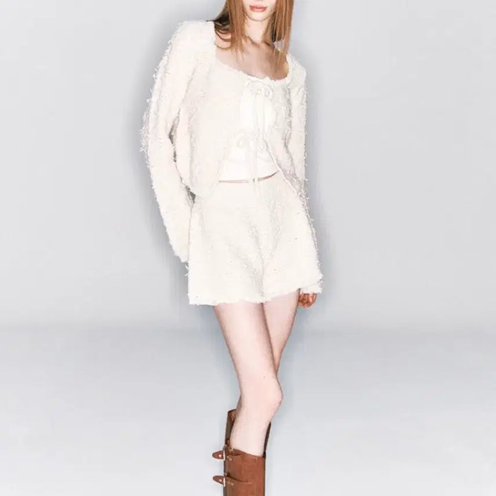 [BUNJANG] Asura Ivory Tweed Jacket &amp; Shorts Set / 아수라 아이보리 트위드 자켓 &amp; 반바지 세트