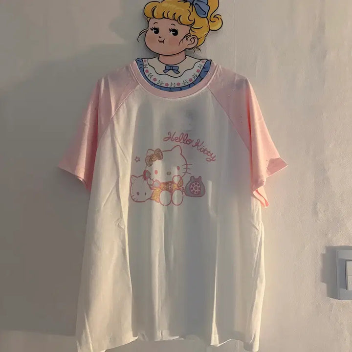 [BUNJANG] Kitty Pink Short Sleeve T-Shirt Vintage / 키티 핑크 반팔티 빈티지
