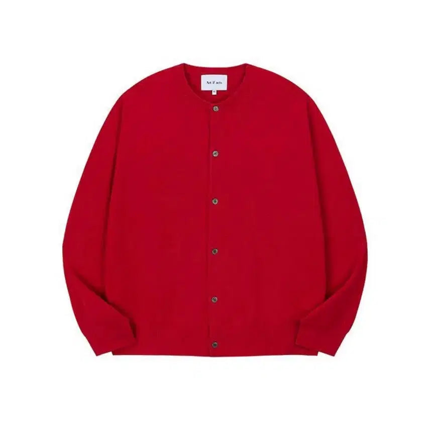[BUNJANG] Art if Acts Wool Garment Round Neck Cardigan - Red XL / 아트이프액츠 울가먼트 라운드넥 가디건-Red XL사이즈