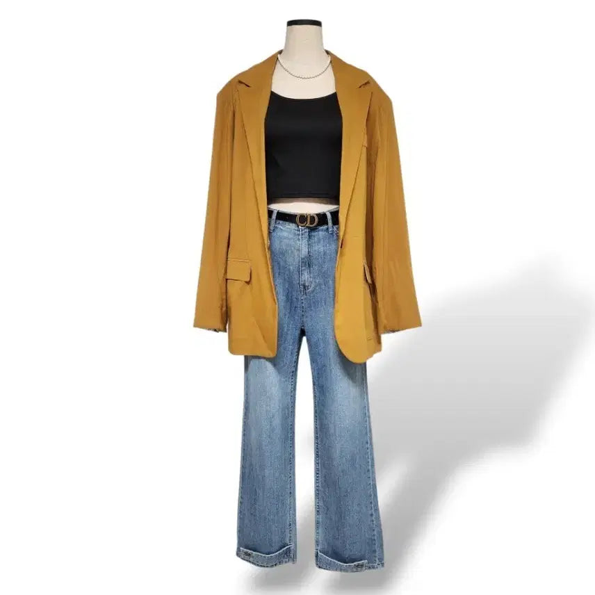 [BUNJANG] Navy Mustard Linen Oversized Jacket (F) / NAVY 머스타드 컬러 린넨 오버핏 자켓 F