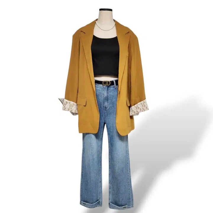 [BUNJANG] Navy Mustard Linen Oversized Jacket (F) / NAVY 머스타드 컬러 린넨 오버핏 자켓 F