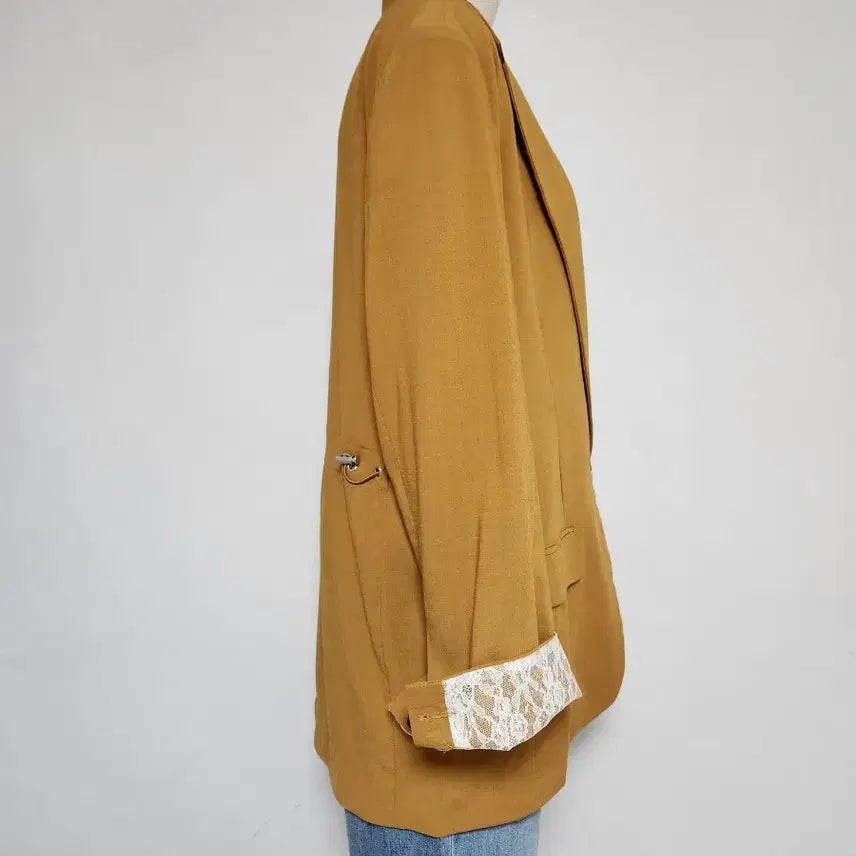[BUNJANG] Navy Mustard Linen Oversized Jacket (F) / NAVY 머스타드 컬러 린넨 오버핏 자켓 F