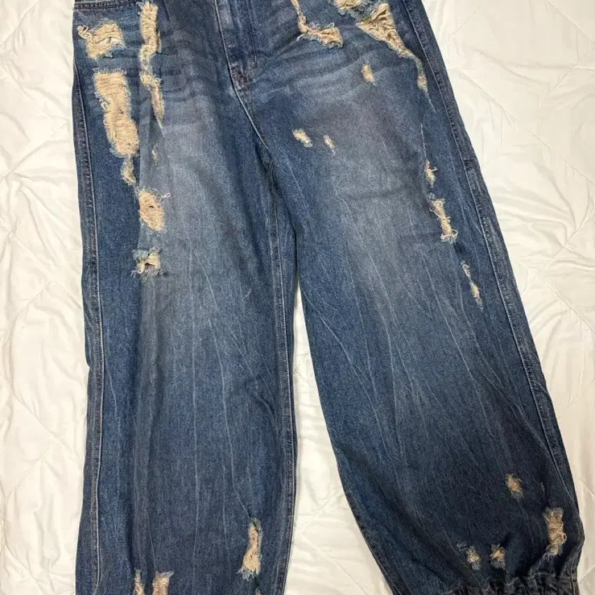 [BUNJANG] Juun.J Oil Washing Denim Wide Pants - Blue (Size 46) / 준지-오일워싱 데님 와이드 팬츠-블루(46 M)
