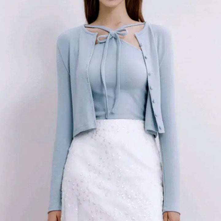 [BUNJANG] Ivana Helsinki Cardigan &amp; Ribbon Top Set / 새상품 이바나헬싱키 가디건 세트, 스카이 블루, m(36)