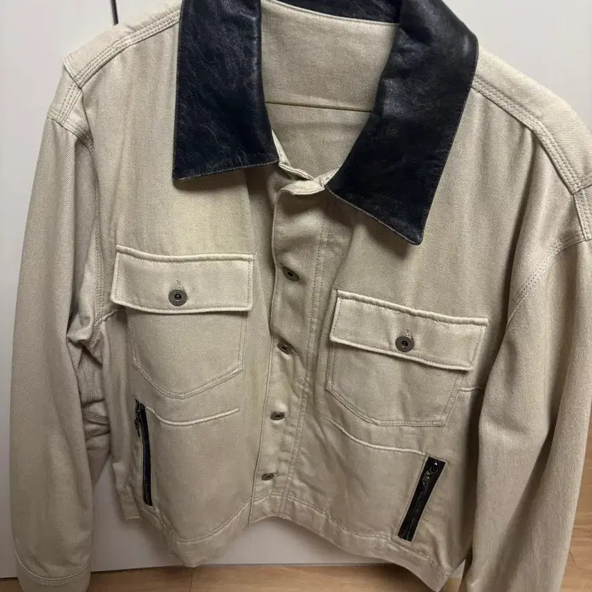 [BUNJANG] COOR Leather Patchwork Field Jacket (Sand Beige) L / 쿠어 레더 패치워크 필드 자켓 (샌드베이지) L