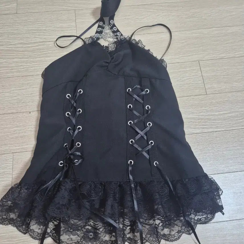 [BUNJANG] ACDC RAG Dark Abyss Cross Ribbon Camisole / acdc rag 고스펑크 다크어비스 크로스 리본캐미솔