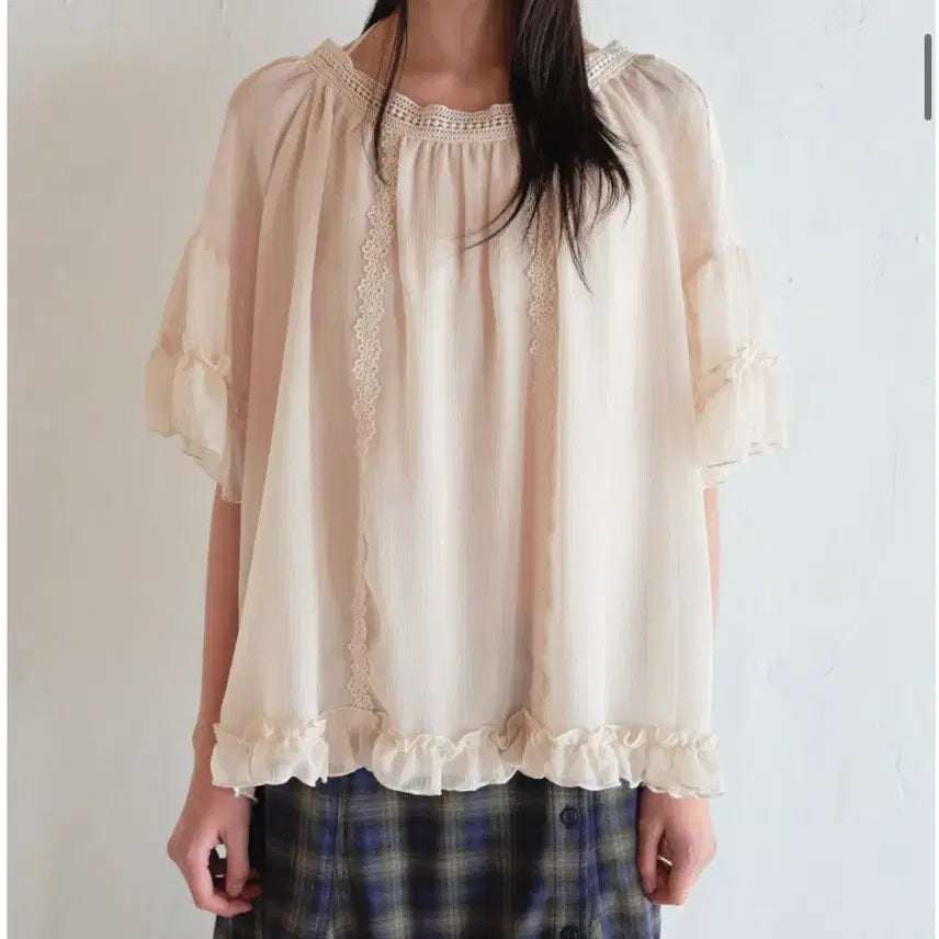 [SOLD OUT] 온무드 MORI CHIFFON LACE BLOUSE - CREAM