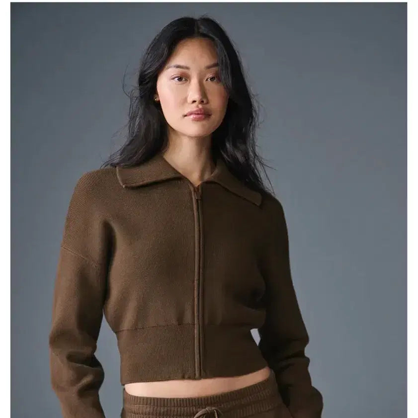 [BUNJANG] Allo Scholar Knit Full-Zip Crop Jacket XS / 알로 스콜라 니트 풀지퍼 크롭재킷 xs