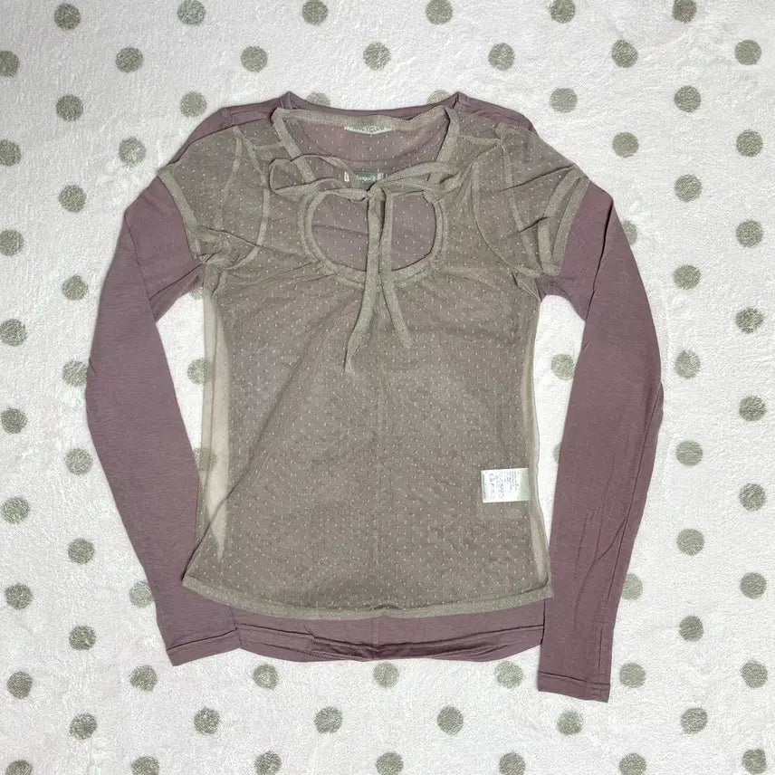 [BUNJANG] Fancy Club Layered Long Sleeve Set / 팬시클럽 도트 레이어드 롱슬리브 핑크