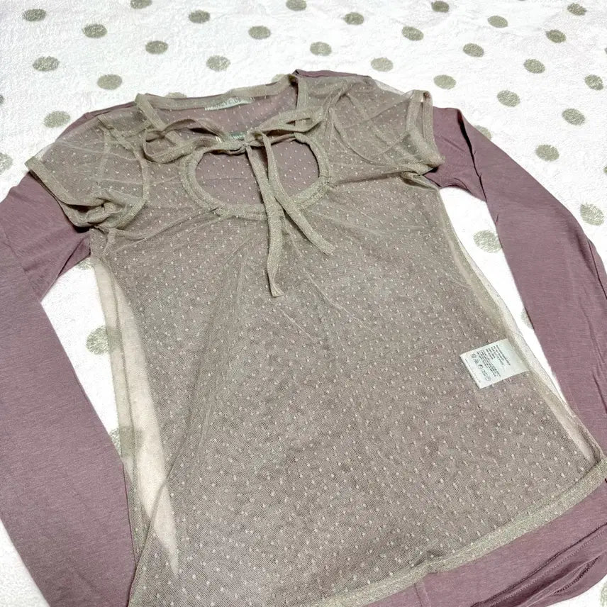 [BUNJANG] Fancy Club Layered Long Sleeve Set / 팬시클럽 도트 레이어드 롱슬리브 핑크