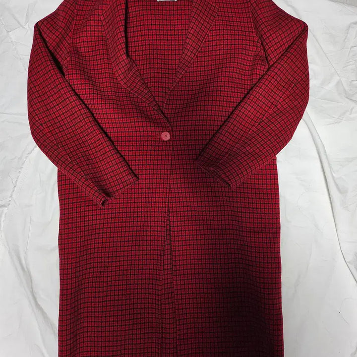 [BUNJANG] Sandro Red Black Check Pattern Wool Blend Handmade Coat L / 산드로 레드 블랙 체크 패턴 핸드메이드 울 혼방 코트 L