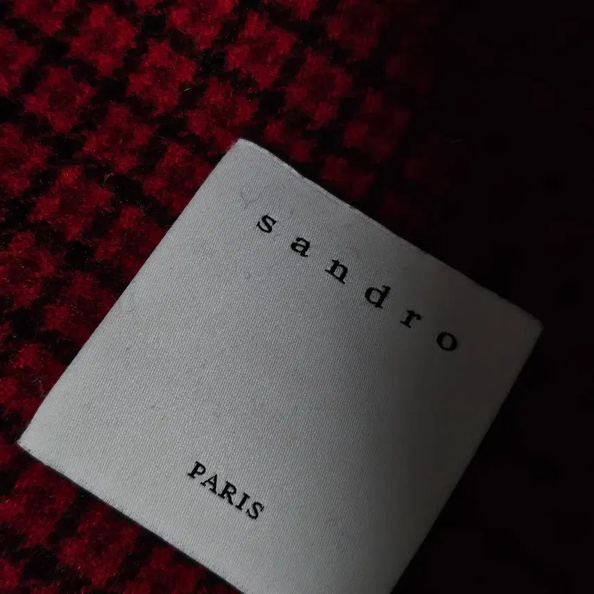 [BUNJANG] Sandro Red Black Check Pattern Wool Blend Handmade Coat L / 산드로 레드 블랙 체크 패턴 핸드메이드 울 혼방 코트 L