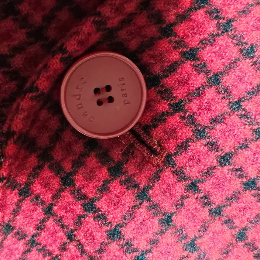 [BUNJANG] Sandro Red Black Check Pattern Wool Blend Handmade Coat L / 산드로 레드 블랙 체크 패턴 핸드메이드 울 혼방 코트 L
